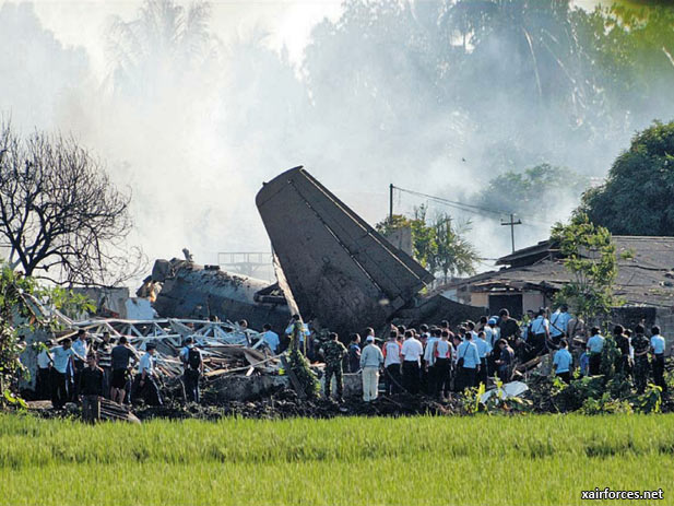 Indonesian Air Force Fokker F-27 turboprop Aircraft crashed