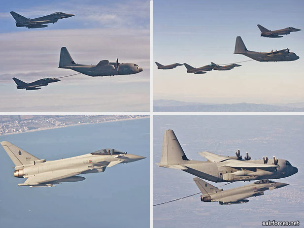 Italian Air Force Eurofighters in air-to-air refuelling mission