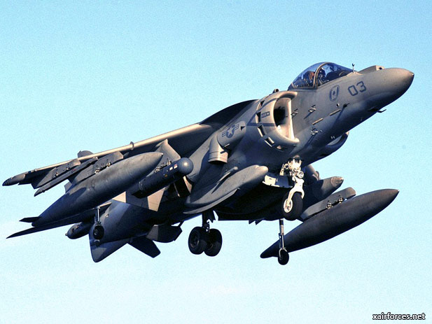 The US Navy, shows an AV-8B Harrier II