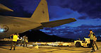 RNZAF 40 Sqn C-130 Hercules delivers aid to Aitutaki Island